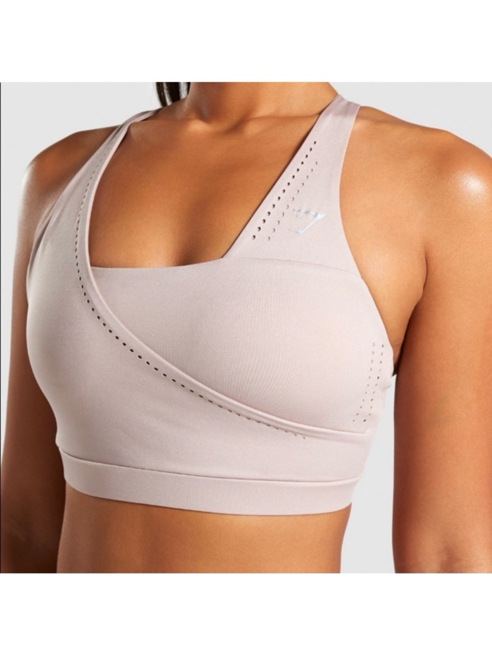 Gymshark Laser Cut Crossover Strappy Sports Bra: Taupe